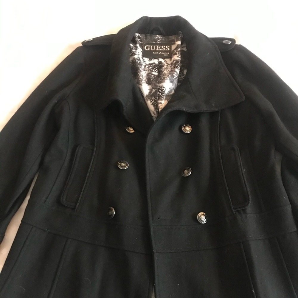 Guess black wool pea coat